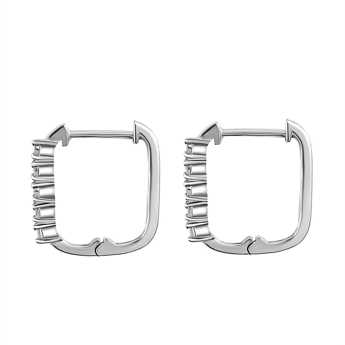 Diamond Hoop Earrings in Platinum Overlay Sterling Silver
