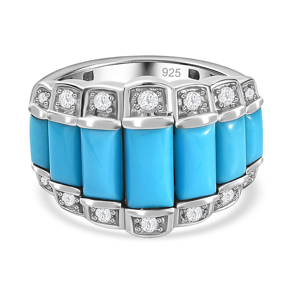 Arizona Sleeping Beauty Turquoise and Natural Zircon Ring in Platinum Overlay Sterling Silver 2.83 Ct.