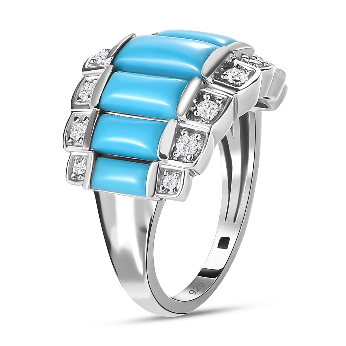 Arizona Sleeping Beauty Turquoise and Natural Zircon Ring in Platinum Overlay Sterling Silver 2.83 Ct.