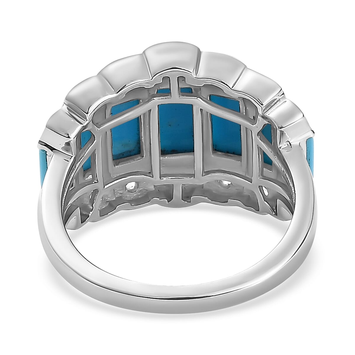Arizona Sleeping Beauty Turquoise and Natural Zircon Ring in Platinum Overlay Sterling Silver 2.83 Ct.