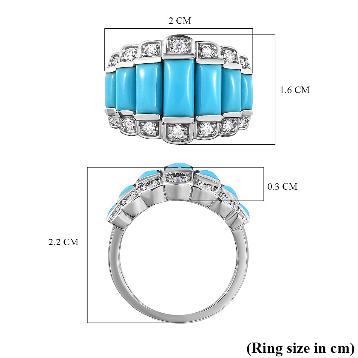 Arizona Sleeping Beauty Turquoise and Natural Zircon Ring in Platinum Overlay Sterling Silver 2.83 Ct.