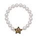 Simulated AB White Crystal and White Shell Pearl Bracelet (Size - 7) Strechable in Yellow Gold Tone With Enamelling