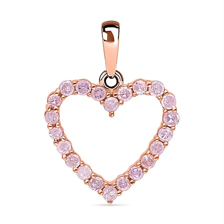 9K Rose Gold Pink Diamond I3 Open Heart Pendant 0.33 Ct