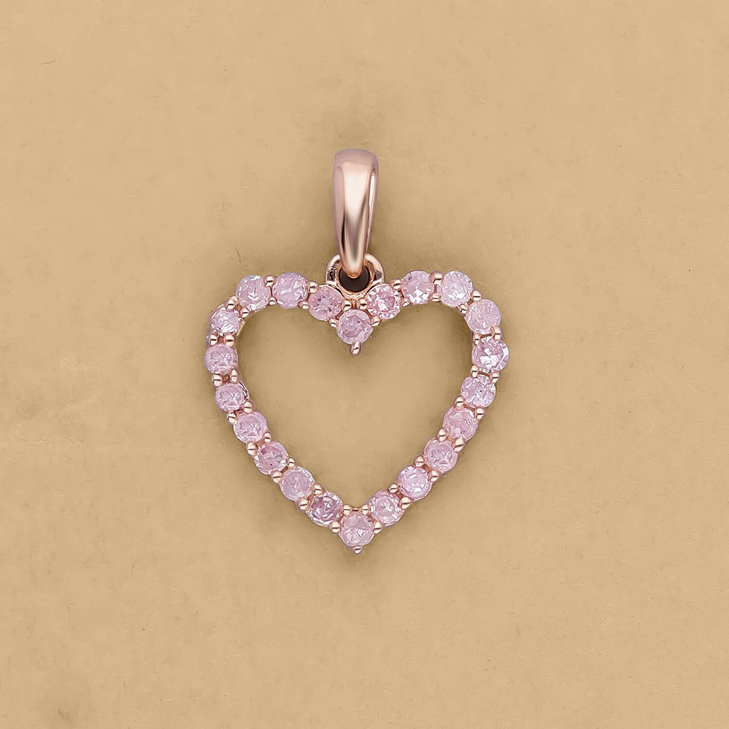 9K Rose Gold Pink Diamond (I3) Heart Pendant