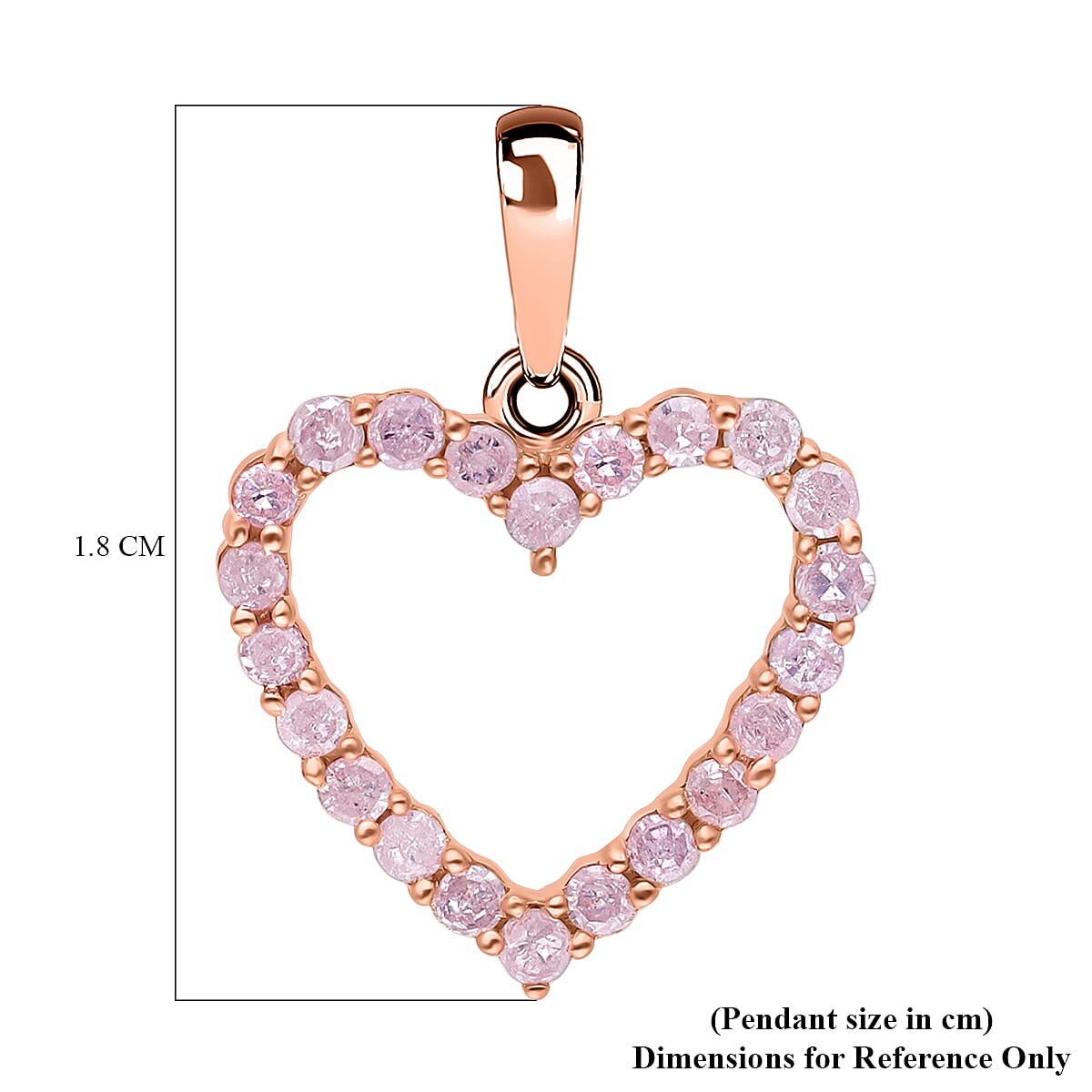 9K Rose Gold Pink Diamond (I3) Heart Pendant