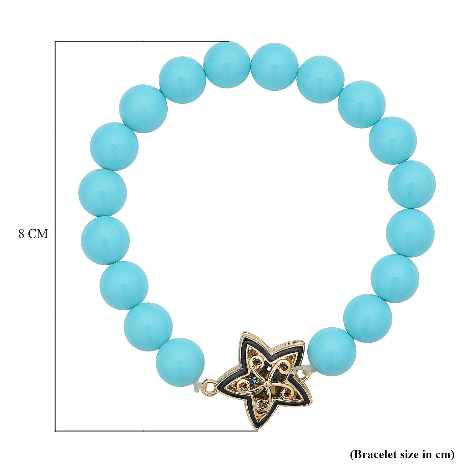 Blue Colour Austrian Crystal and Sleeping Beauty Colour Shell Pearl Bracelet (Size - 7) Stretchable in Yellow Gold Tone With Enamelling