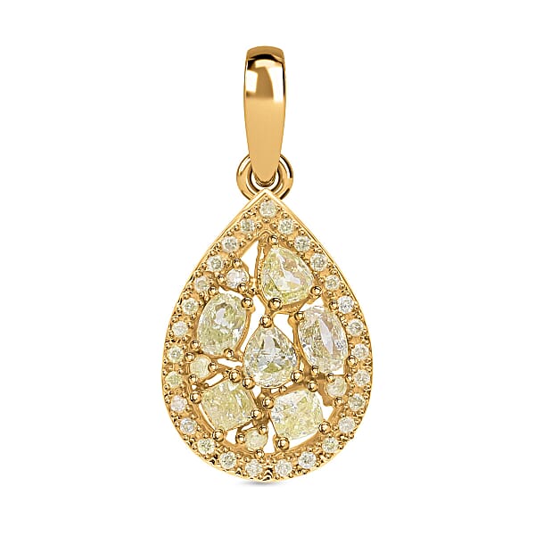 9K Yellow Gold SGL Certified Natural Yellow Diamond I2 I3 Drop Pendant ...