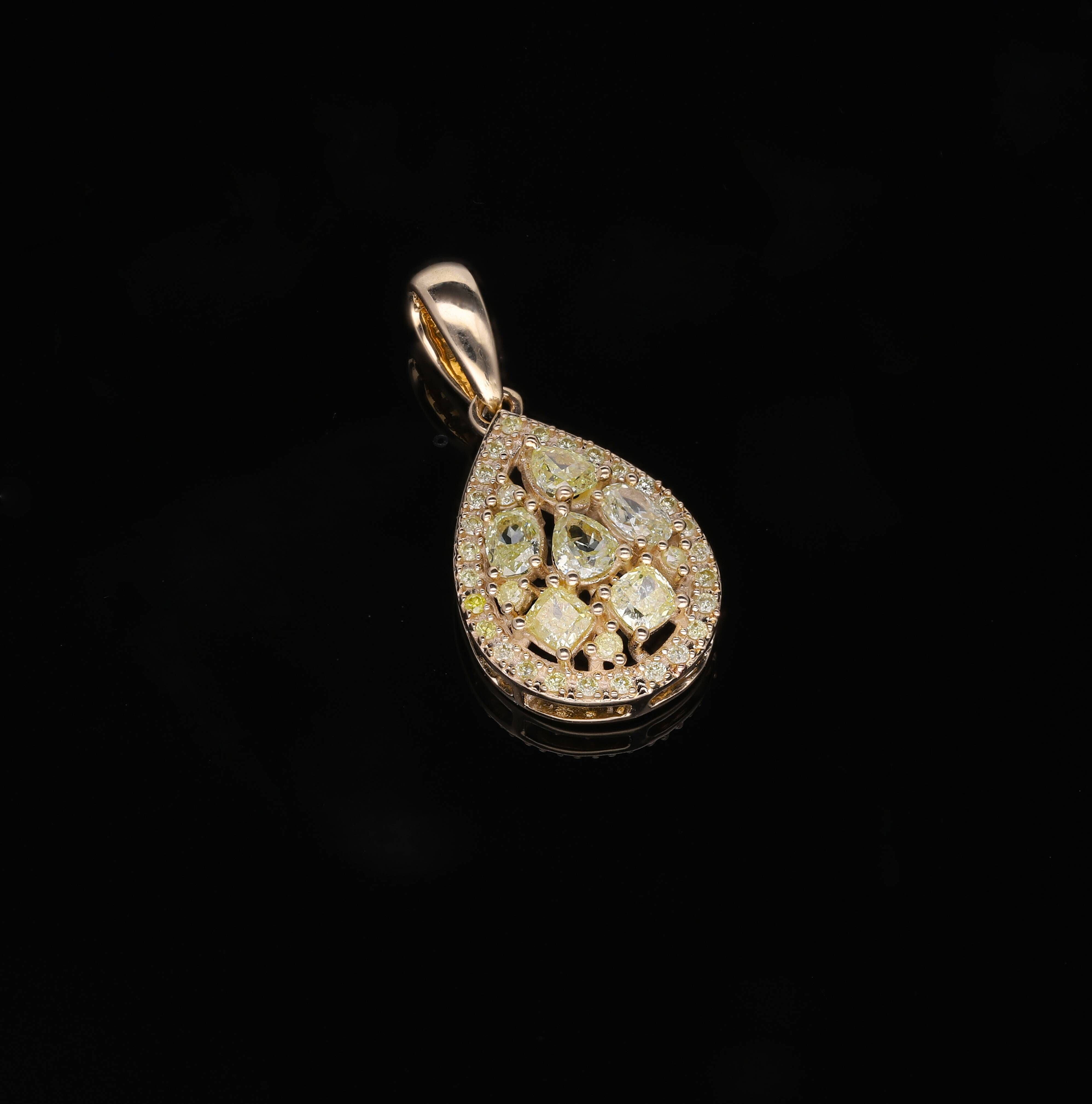 9K Yellow Gold SGL Certified Natural Yellow Diamond Drop Pendant 1.00 Ct.