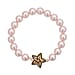 Pink Austrian Crystal and Pink Shell Pearl Bracelet (Size - 7) Strechable in Yellow Gold Tone With Enamelling