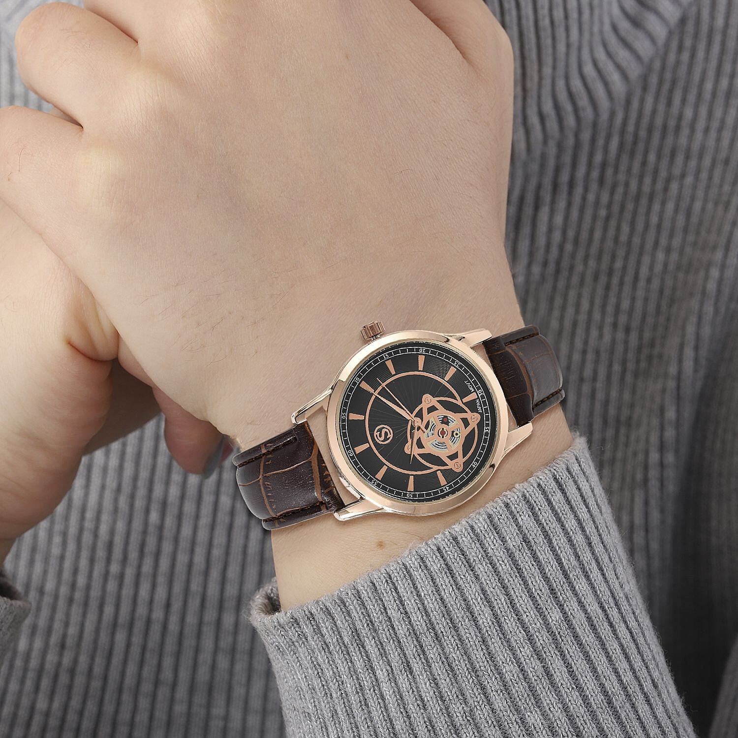 Doorbuster - STRADA Japanese Movement Water Resistant Watch with Brown Colour Strap