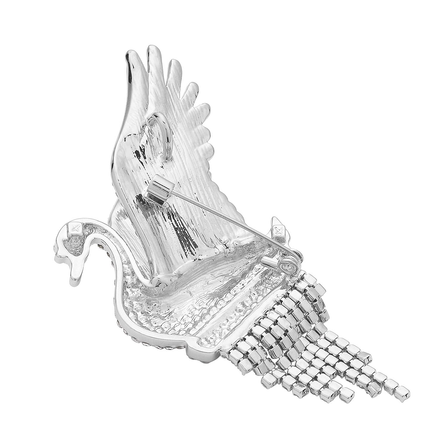 Doorbuster - Black Austrian Crystal and Simulated White AB Crystal Swan Brooch or Pendant in Silver Tone.