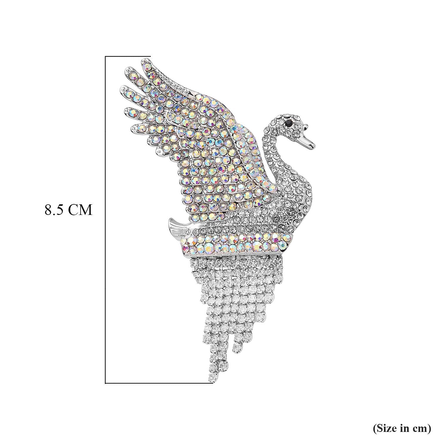 Doorbuster - Black Austrian Crystal and Simulated White AB Crystal Swan Brooch or Pendant in Silver Tone.