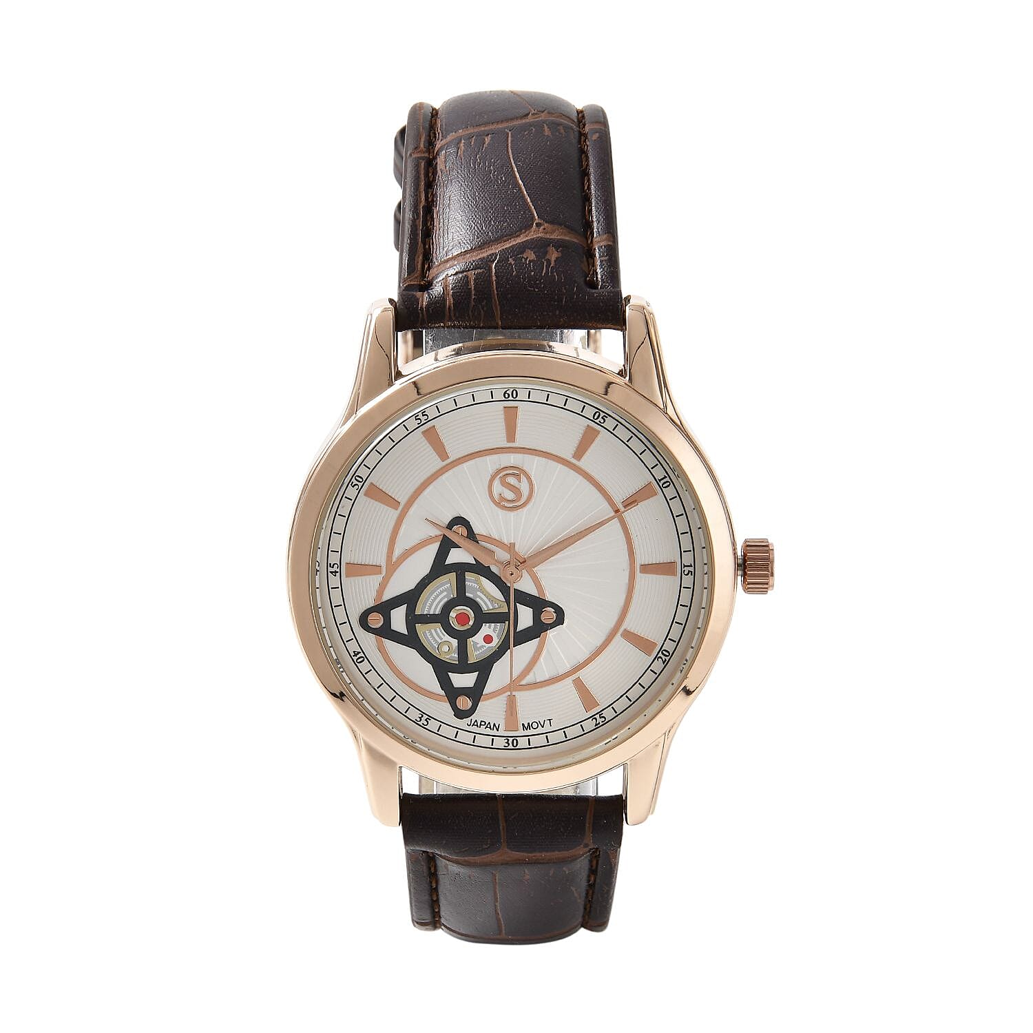 STRADA Japanese Movement Water Resistant Watch with Brown Colour Strap
