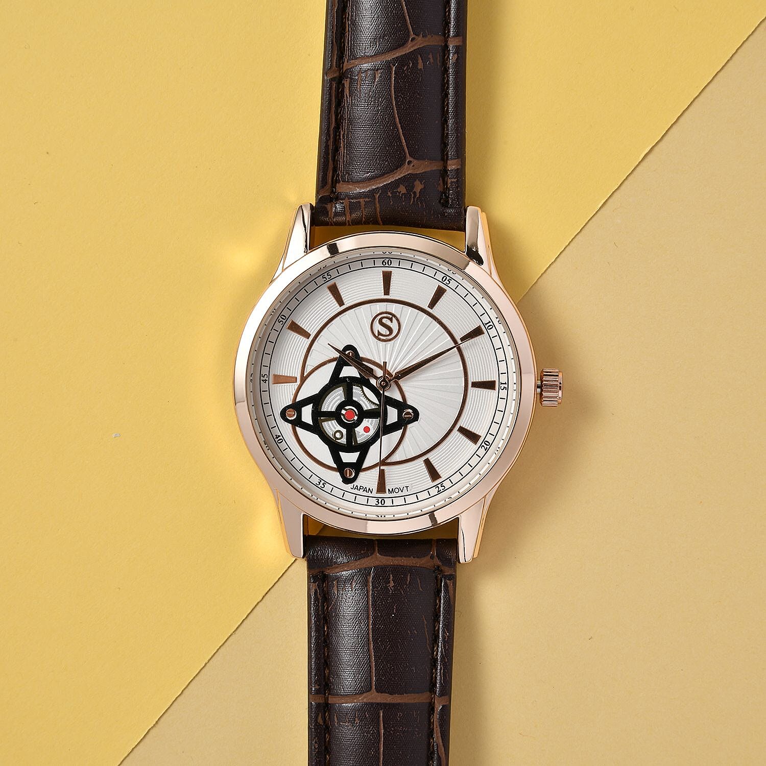 STRADA Japanese Movement Water Resistant Watch with Brown Colour Strap