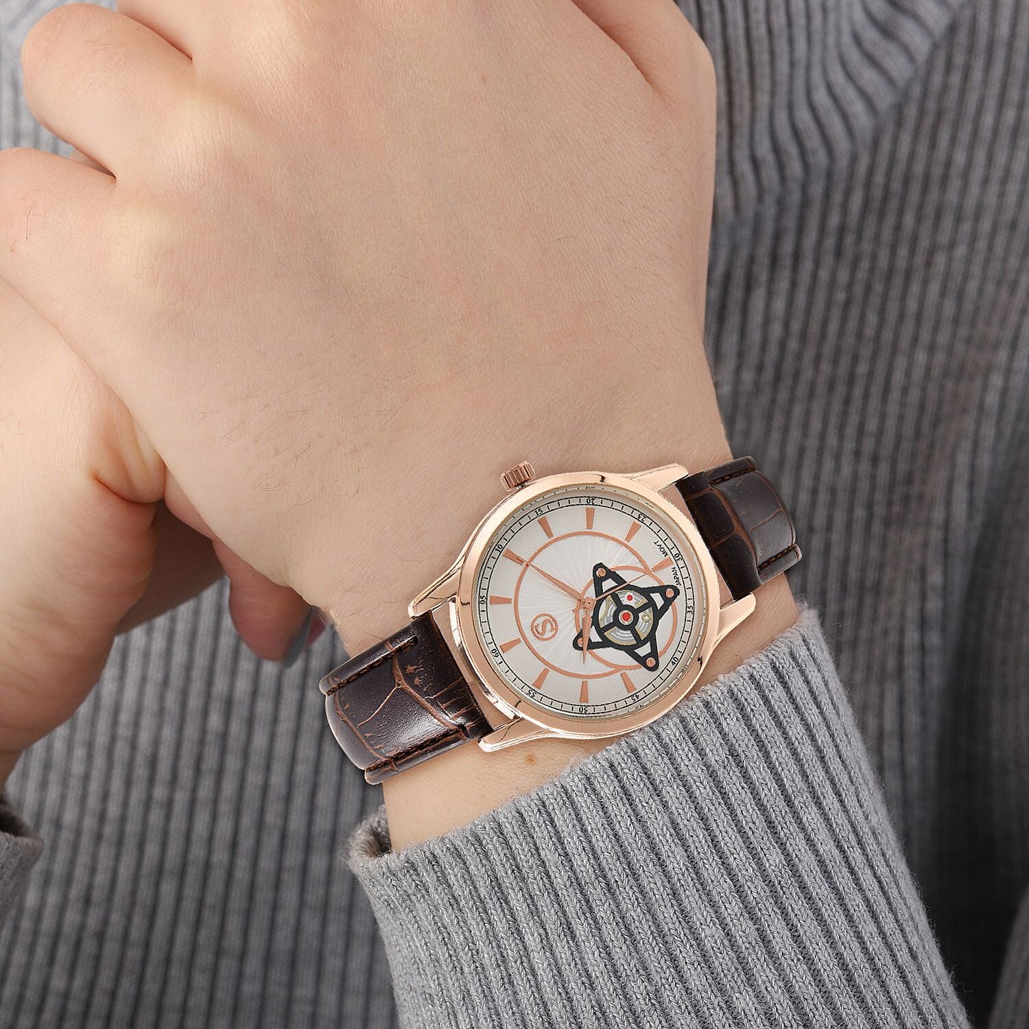 STRADA Japanese Movement Water Resistant Watch with Brown Colour Strap
