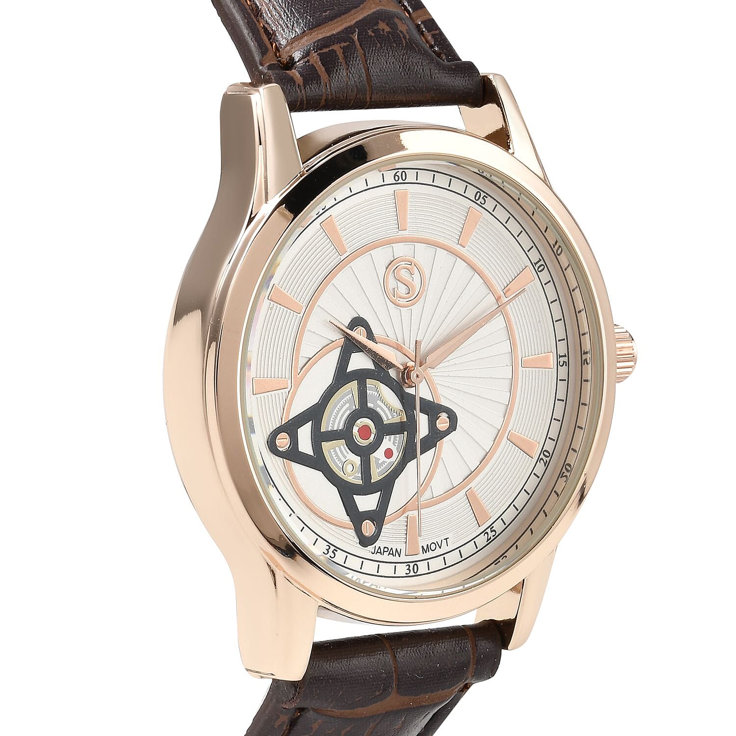 STRADA Japanese Movement Water Resistant Watch with Brown Colour Strap