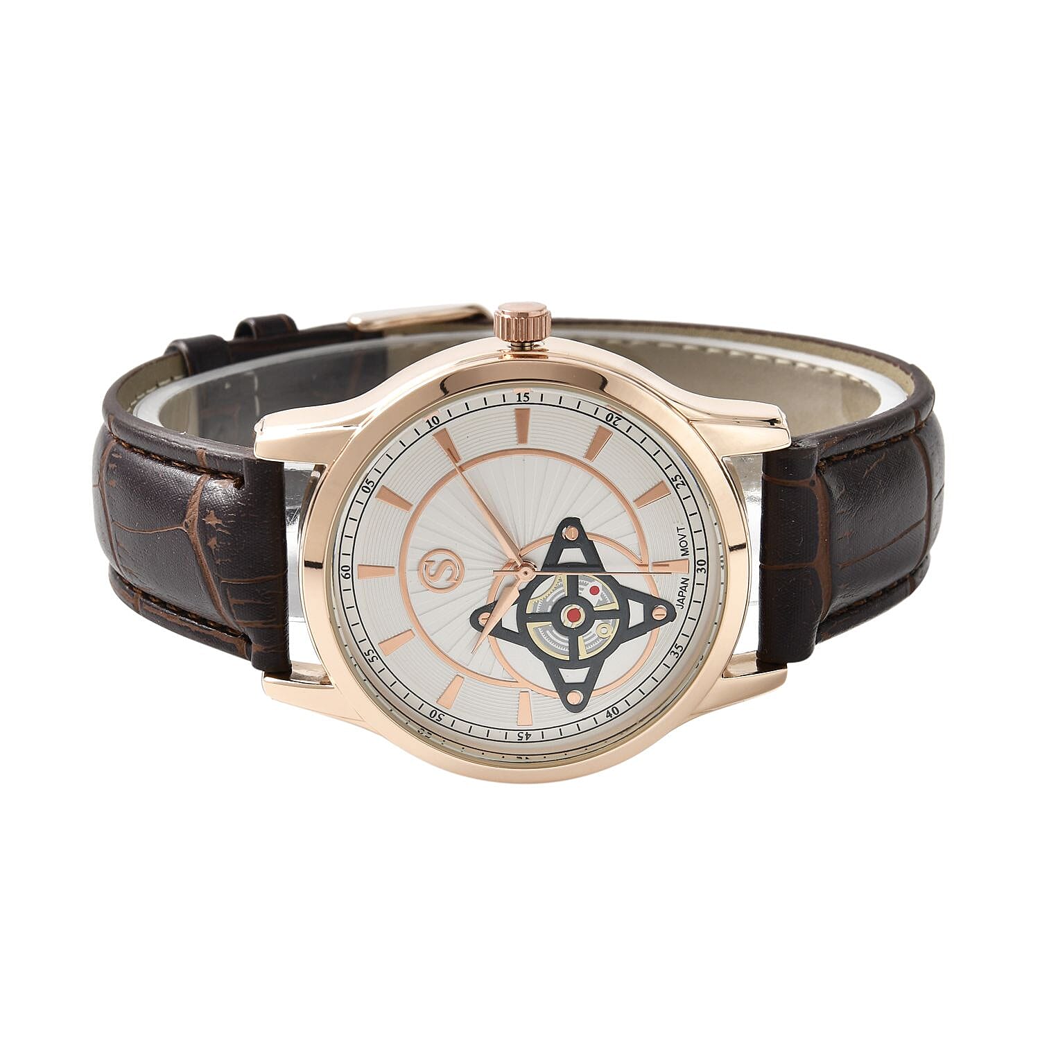STRADA Japanese Movement Water Resistant Watch with Brown Colour Strap