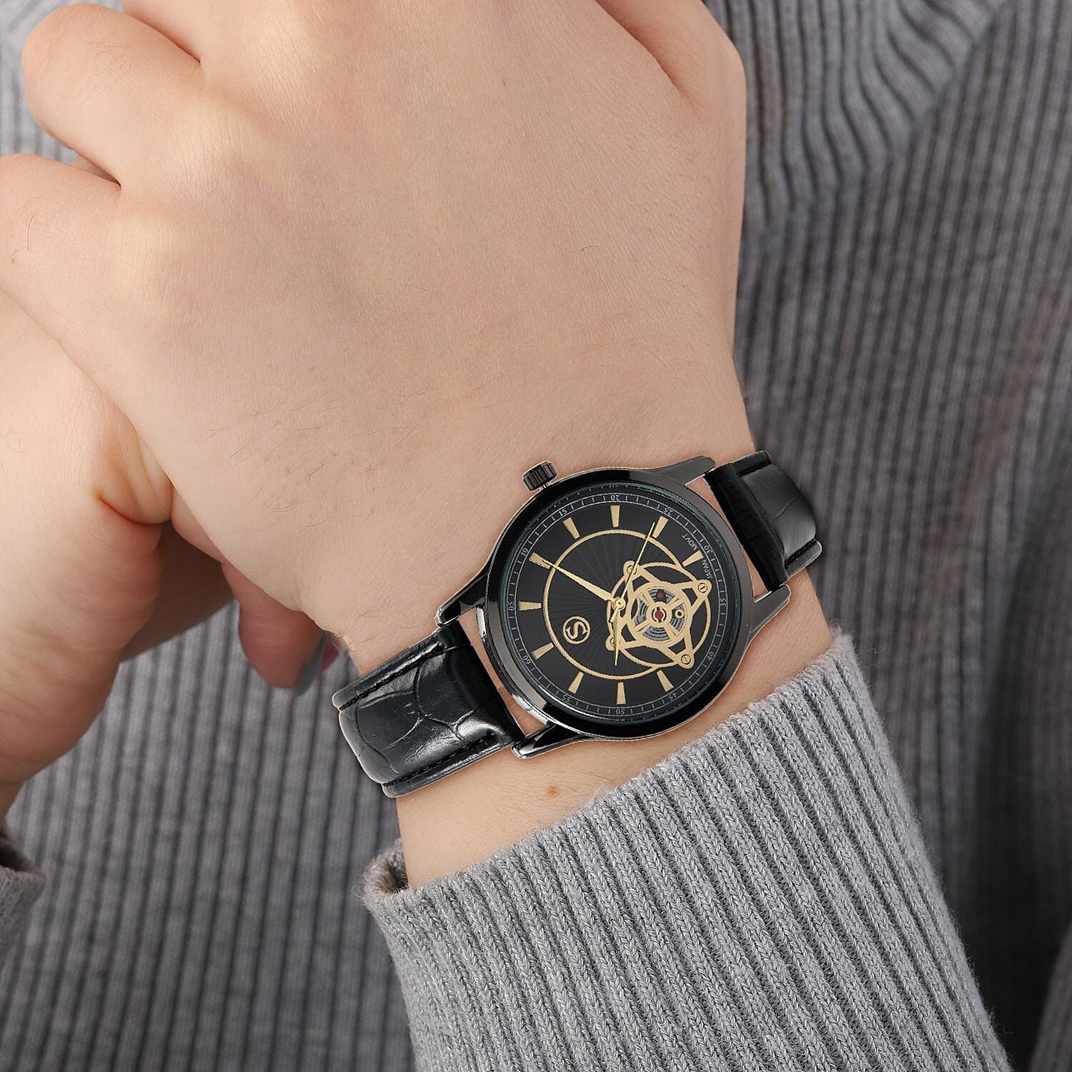 STRADA Japanese Movement Water Resistant Watch with Black Colour Strap