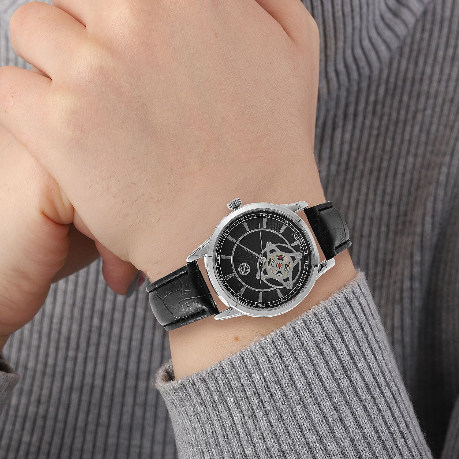 Doorbuster - STRADA Japanese Movement Water Resistant Watch with Black Colour Strap