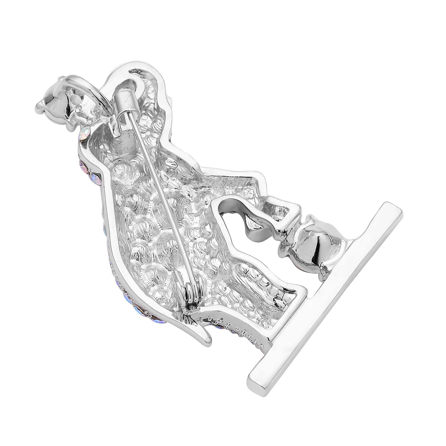 Doorbuster - Black Austrian Crystal, Simulated AB White Crystal and Simulated Diamond Elephant Brooch or Pendant in Silver Tone.