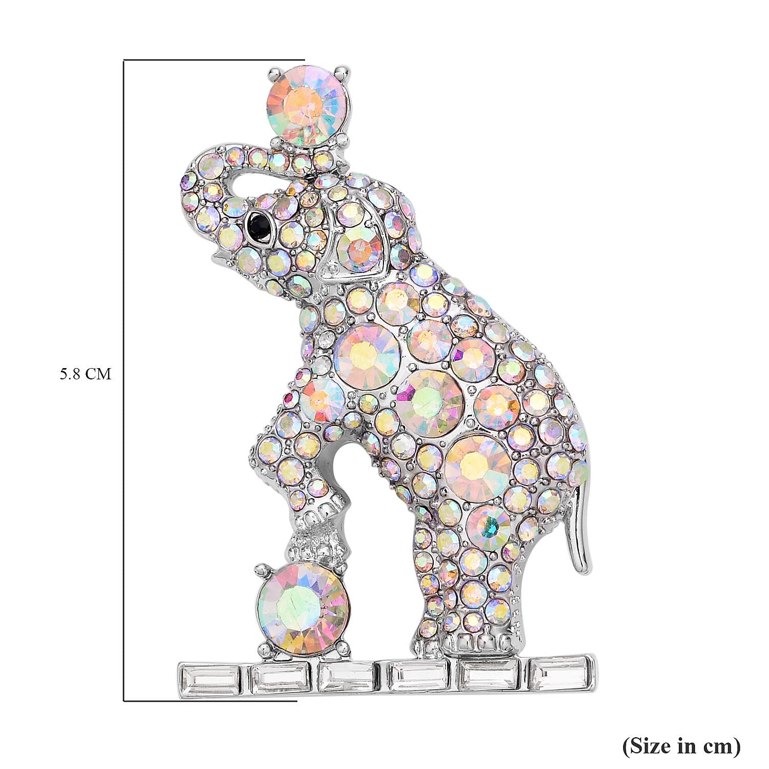 Doorbuster - Black Austrian Crystal, Simulated AB White Crystal and Simulated Diamond Elephant Brooch or Pendant in Silver Tone.