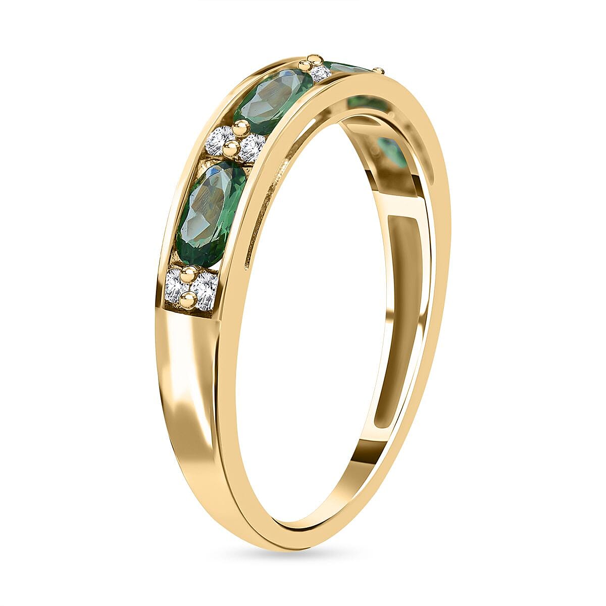9K Yellow Gold Tsavorite Garnet & Natural Zircon Half -Eternity Band Ring 1.20 Ct.