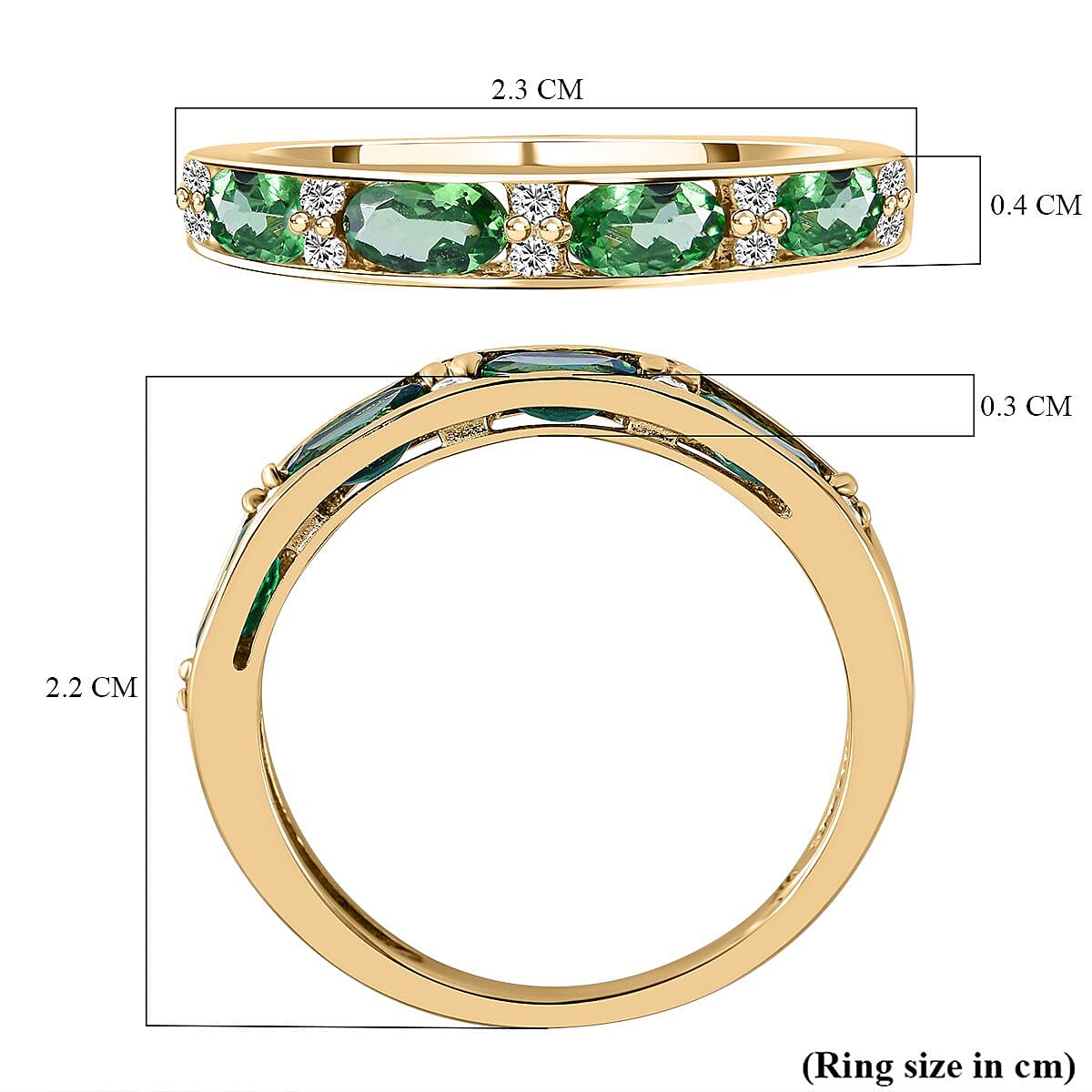 9K Yellow Gold Tsavorite Garnet & Natural Zircon Half -Eternity Band Ring 1.20 Ct.