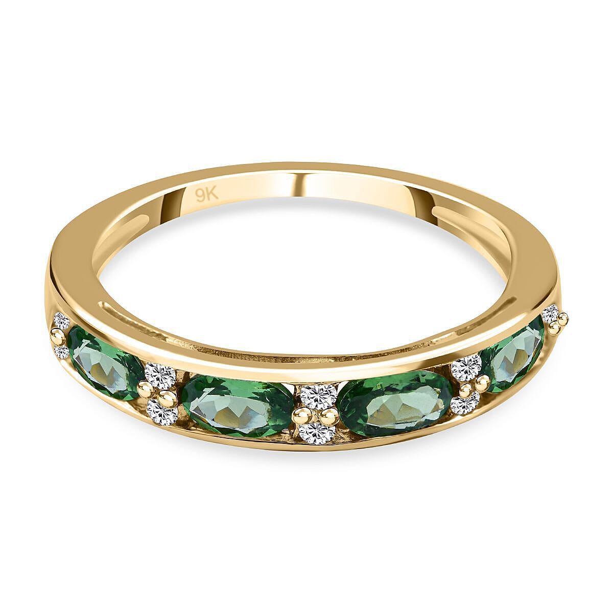 9K Yellow Gold Tsavorite Garnet & Natural Zircon Half -Eternity Band Ring 1.20 Ct.