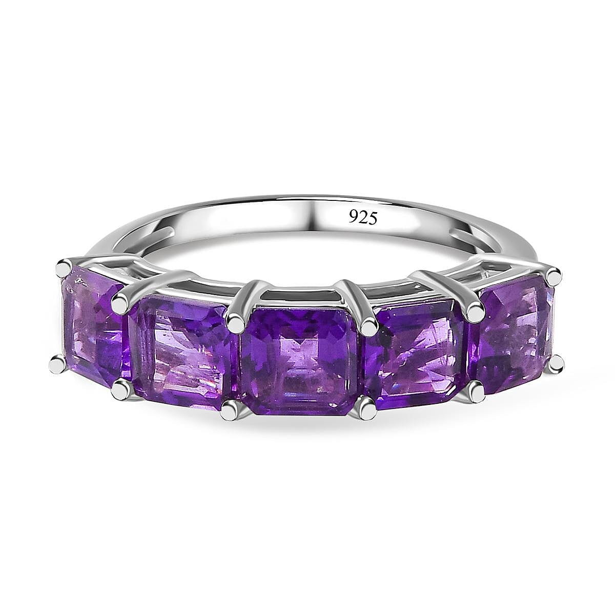 Amethyst (Asscher Cut) Ring in Platinum Overlay Sterling Silver 3.255 Ct.