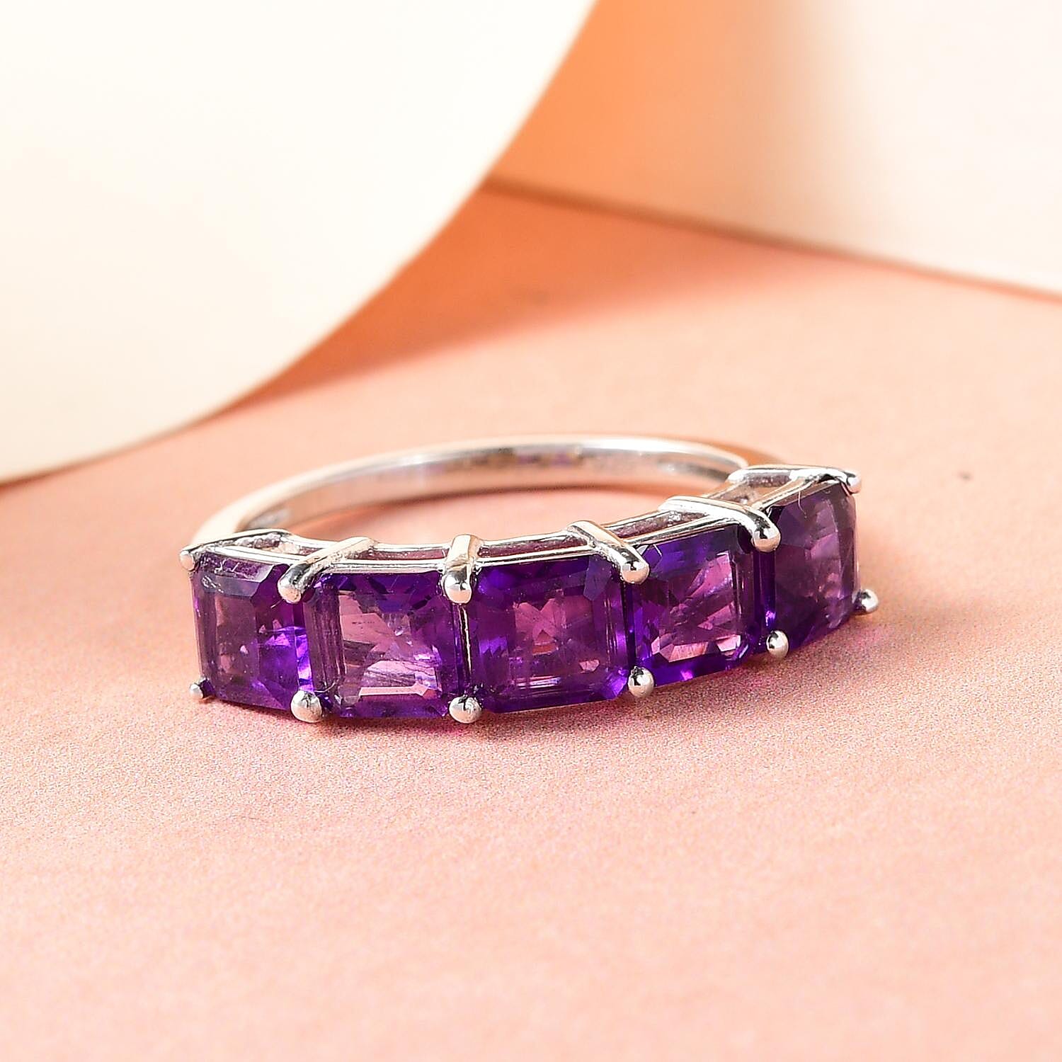 Amethyst (Asscher Cut) Ring in Platinum Overlay Sterling Silver 3.255 Ct.