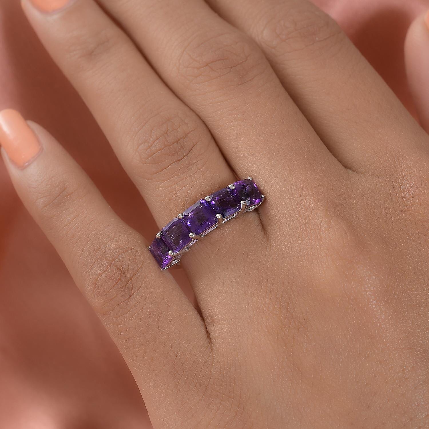 Amethyst (Asscher Cut) Ring in Platinum Overlay Sterling Silver 3.255 Ct.