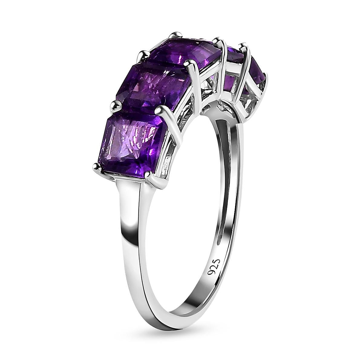Amethyst (Asscher Cut) Ring in Platinum Overlay Sterling Silver 3.255 Ct.