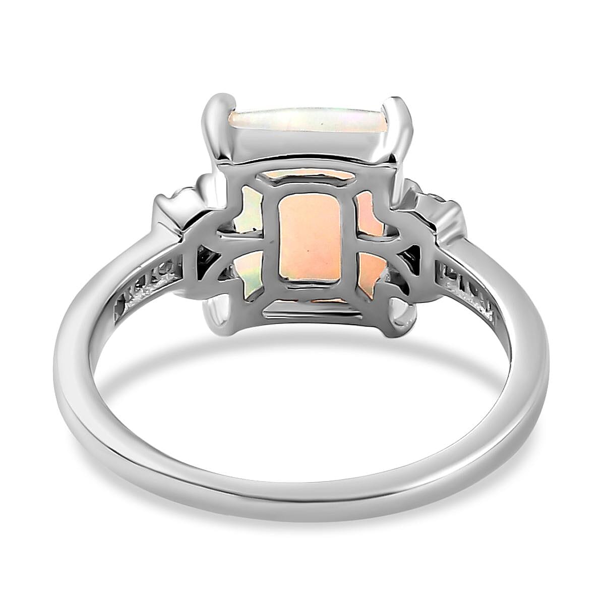 Ethiopian Welo Opal and Natural Zircon Ring in Platinum Overlay Sterling Silver 2.47 Ct.