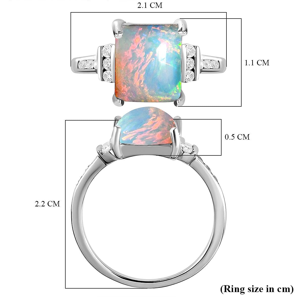 Ethiopian Welo Opal and Natural Zircon Ring in Platinum Overlay Sterling Silver 2.47 Ct.