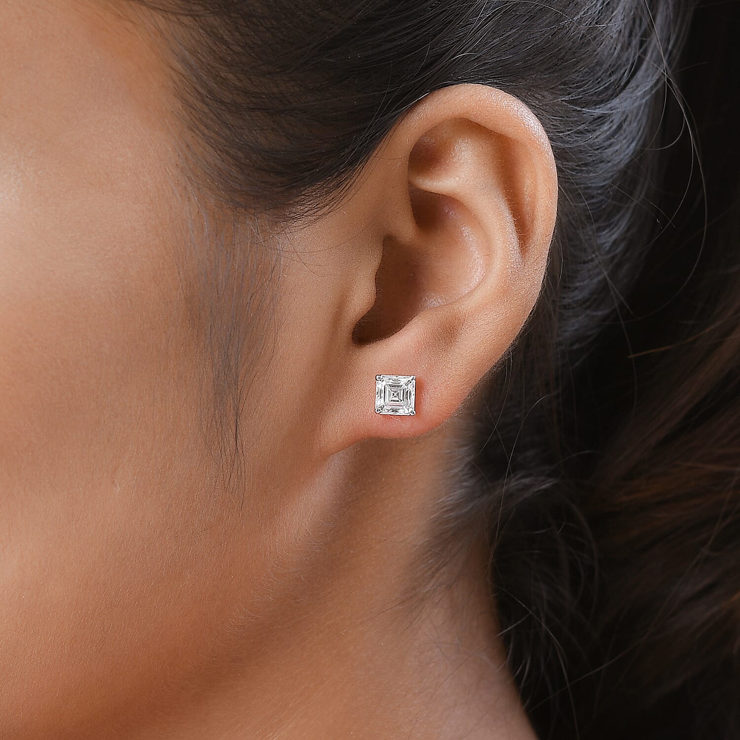 Moissanite (Asscher Cut) Stud Earrings (With Push Back) in Platinum Overlay Sterling Silver 2.25 Ct.