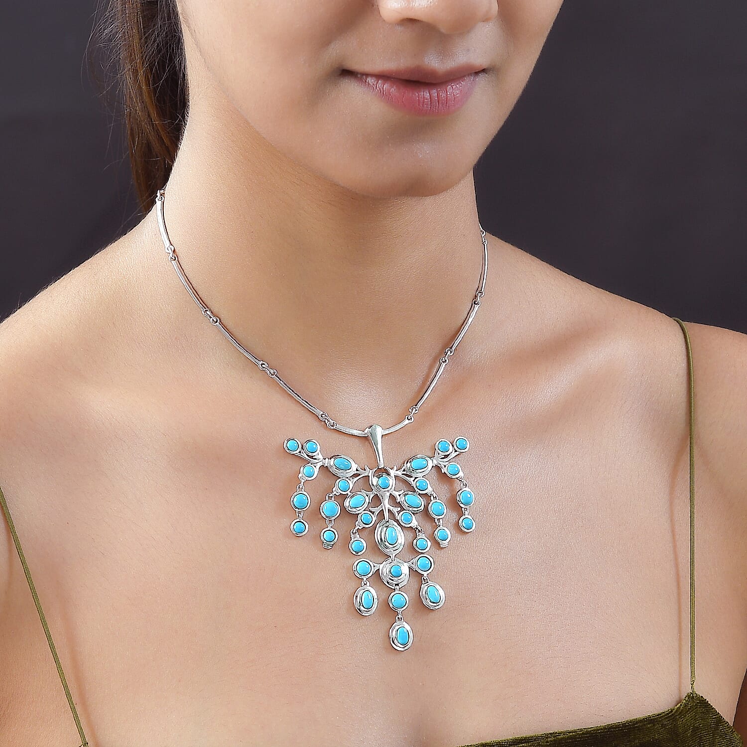 Arizona Sleeping Beauty Turquoise Necklace (Size - 20 with Extender) in Platinum Overlay Sterling Silver 12.413 Ct, Silver Wt. 33.70 Gms