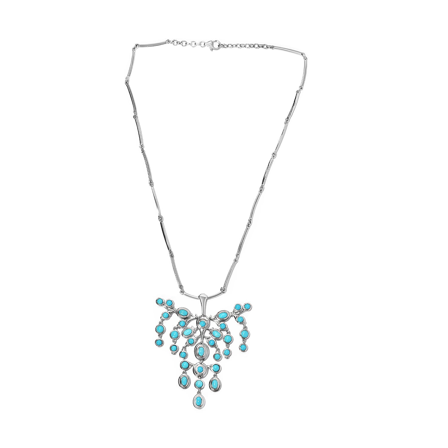 Arizona Sleeping Beauty Turquoise Necklace (Size - 20 with Extender) in Platinum Overlay Sterling Silver 12.413 Ct, Silver Wt. 33.70 Gms