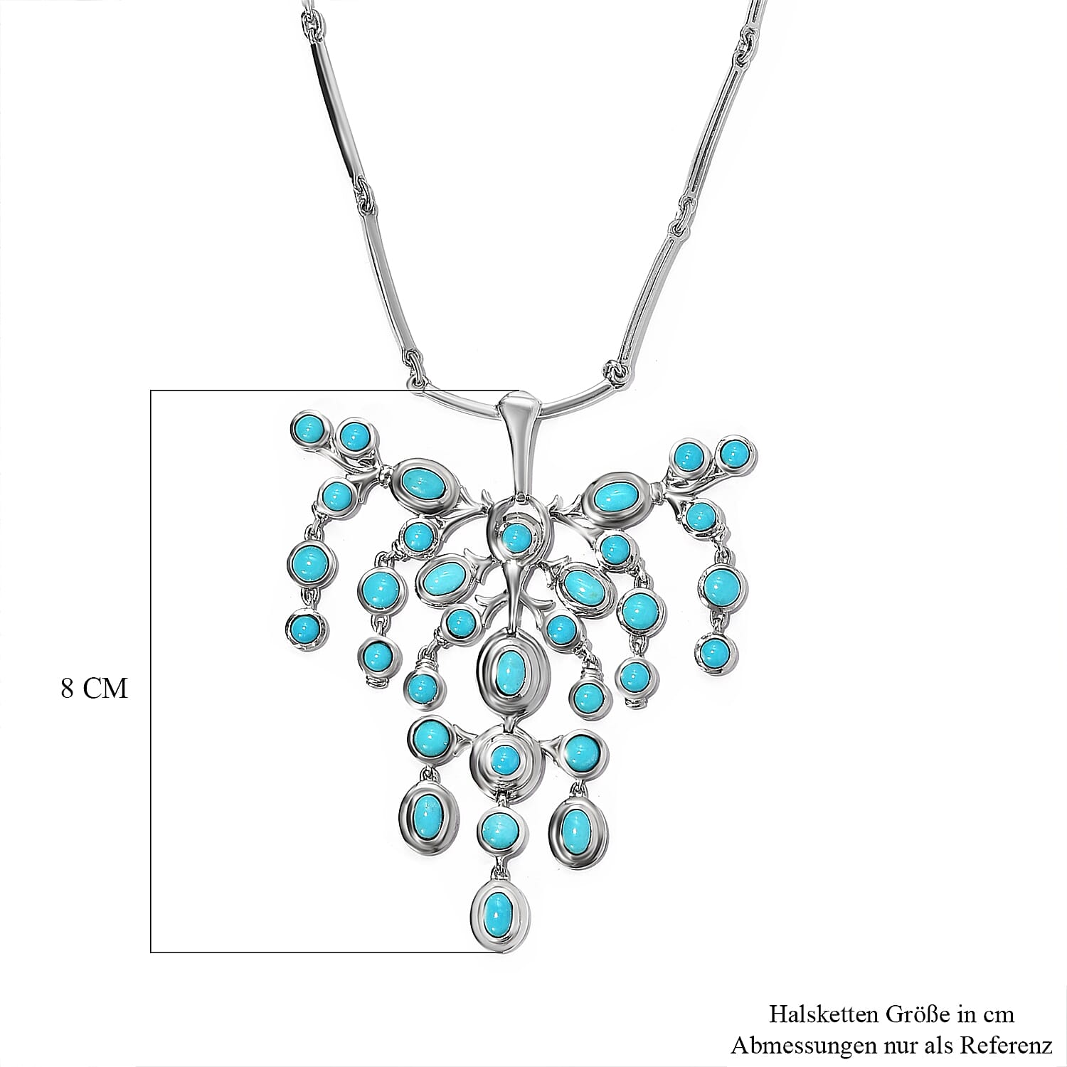 Arizona Sleeping Beauty Turquoise Necklace (Size - 20 with Extender) in Platinum Overlay Sterling Silver 12.413 Ct, Silver Wt. 33.70 Gms