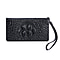 Genuine Leather Croc Embossed Wallet with Zipper Closure - Black