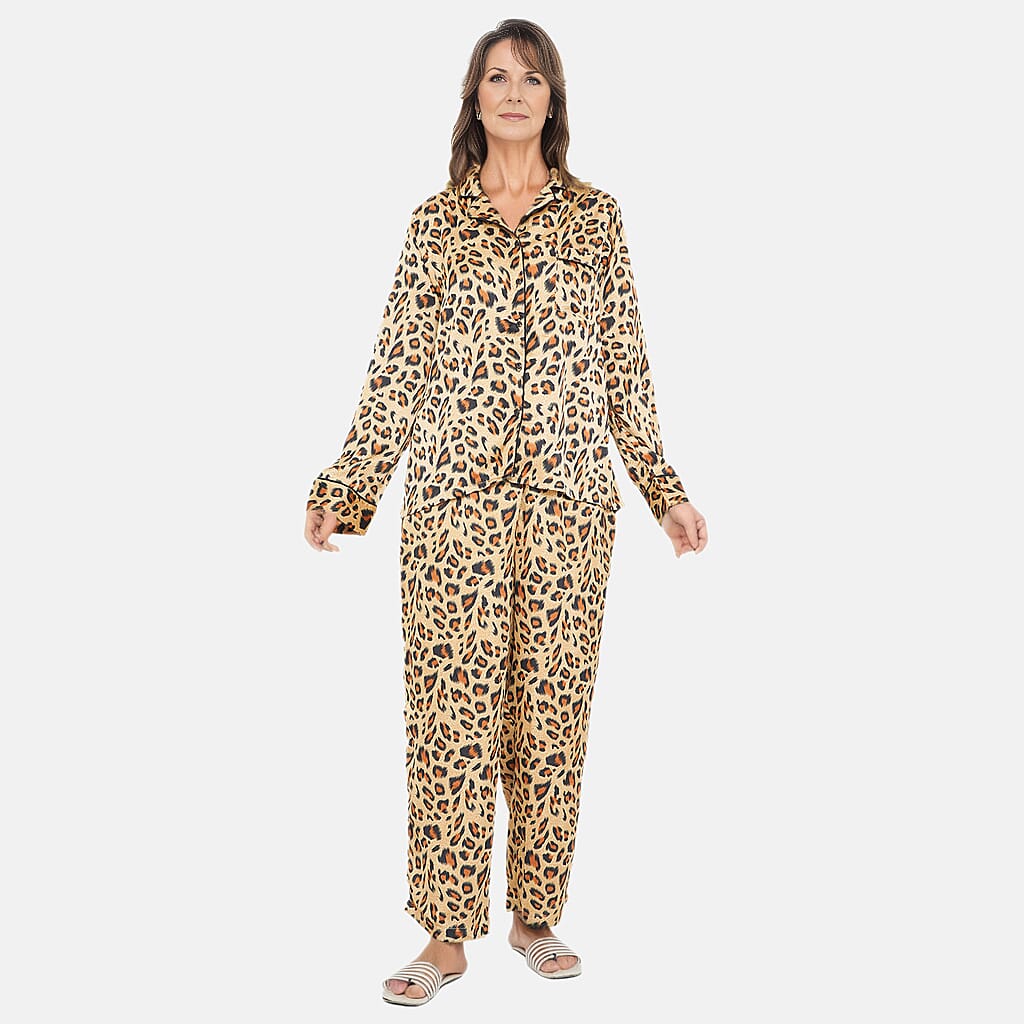 TAMSY Leopard Pattern Nightwear Set (Size L) - Gold