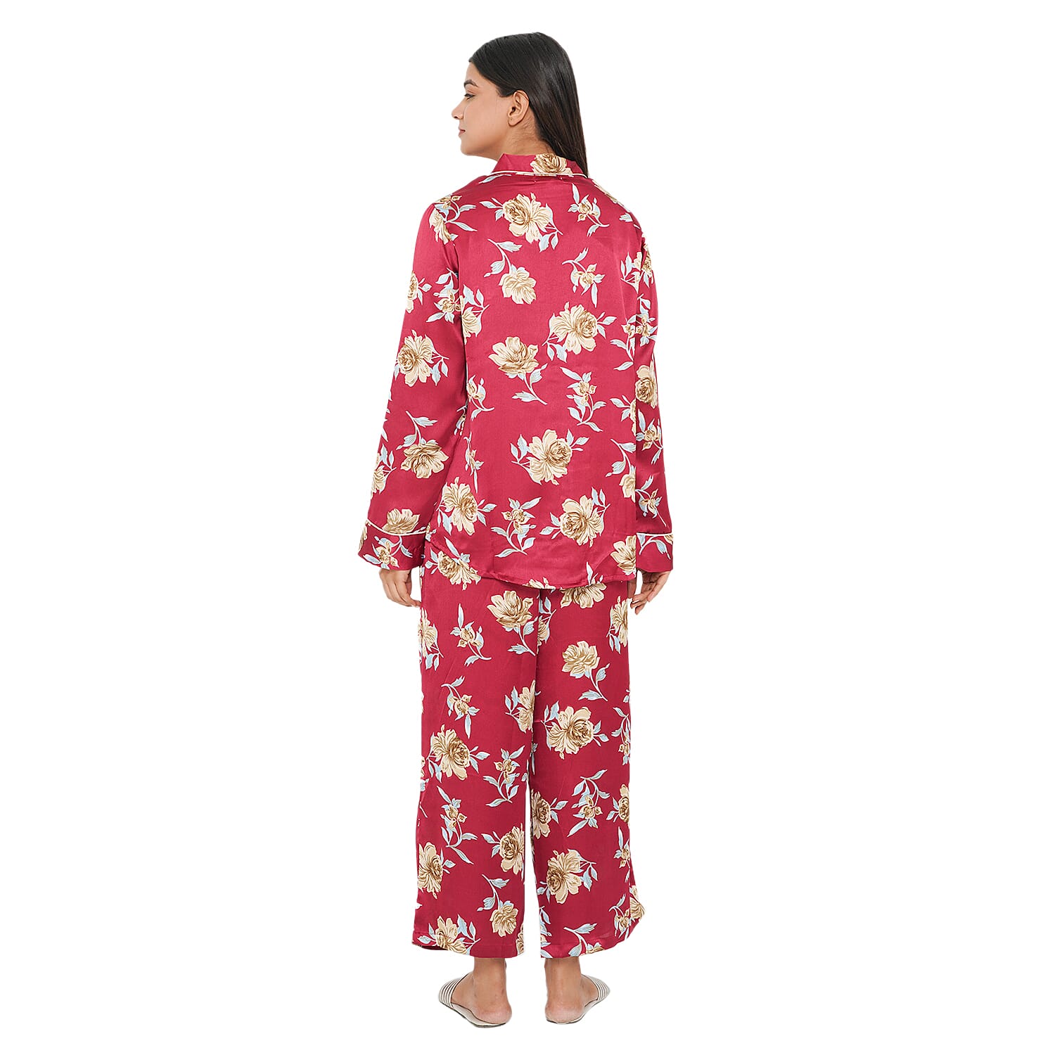 TAMSY Floral Pattern Nightwear Set (Size M) - Maroon