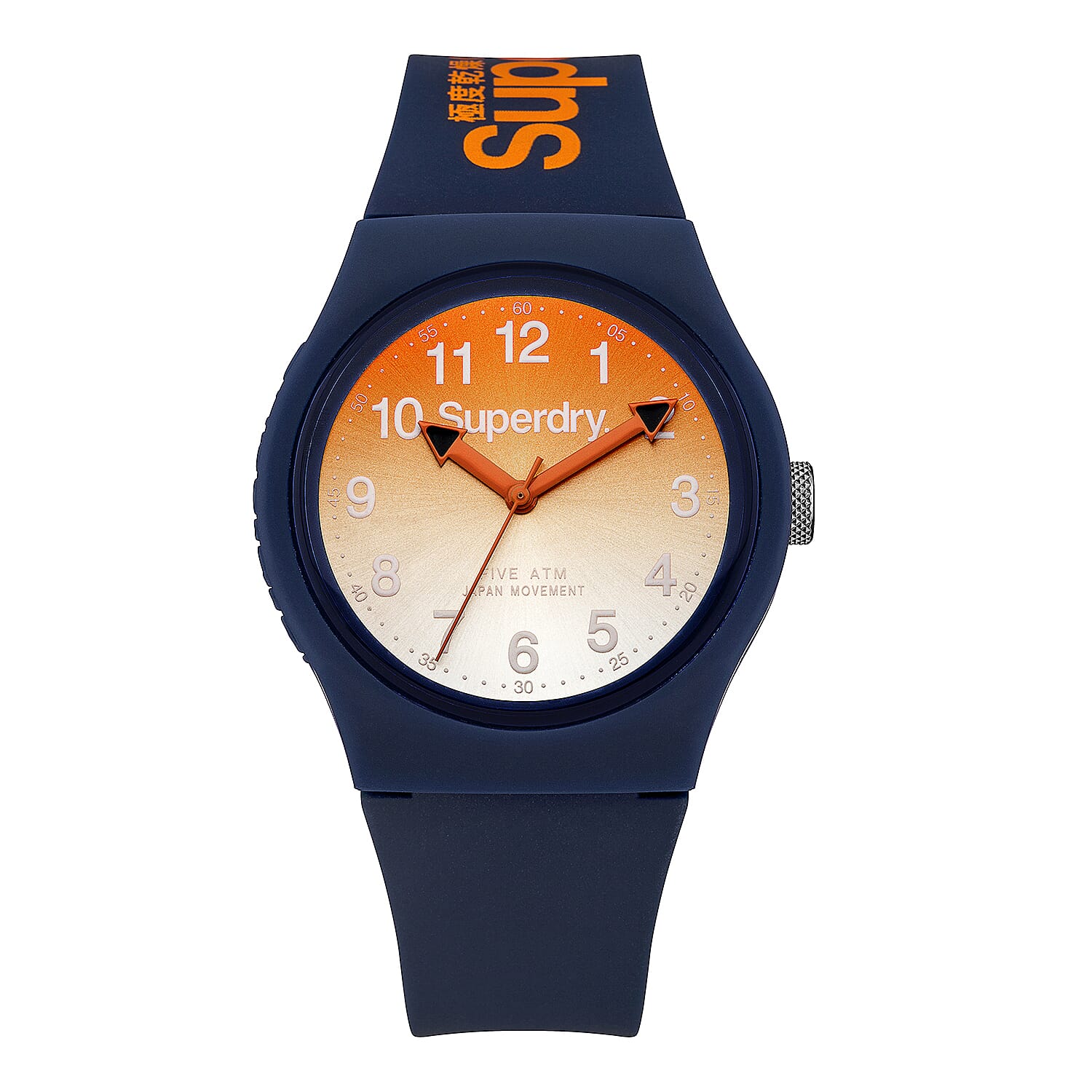 SUPERDRY Urban Laser Japanese Movement Orange Dial 5 ATM Water Resistant Analogue Watch with Silicone Navy Strap