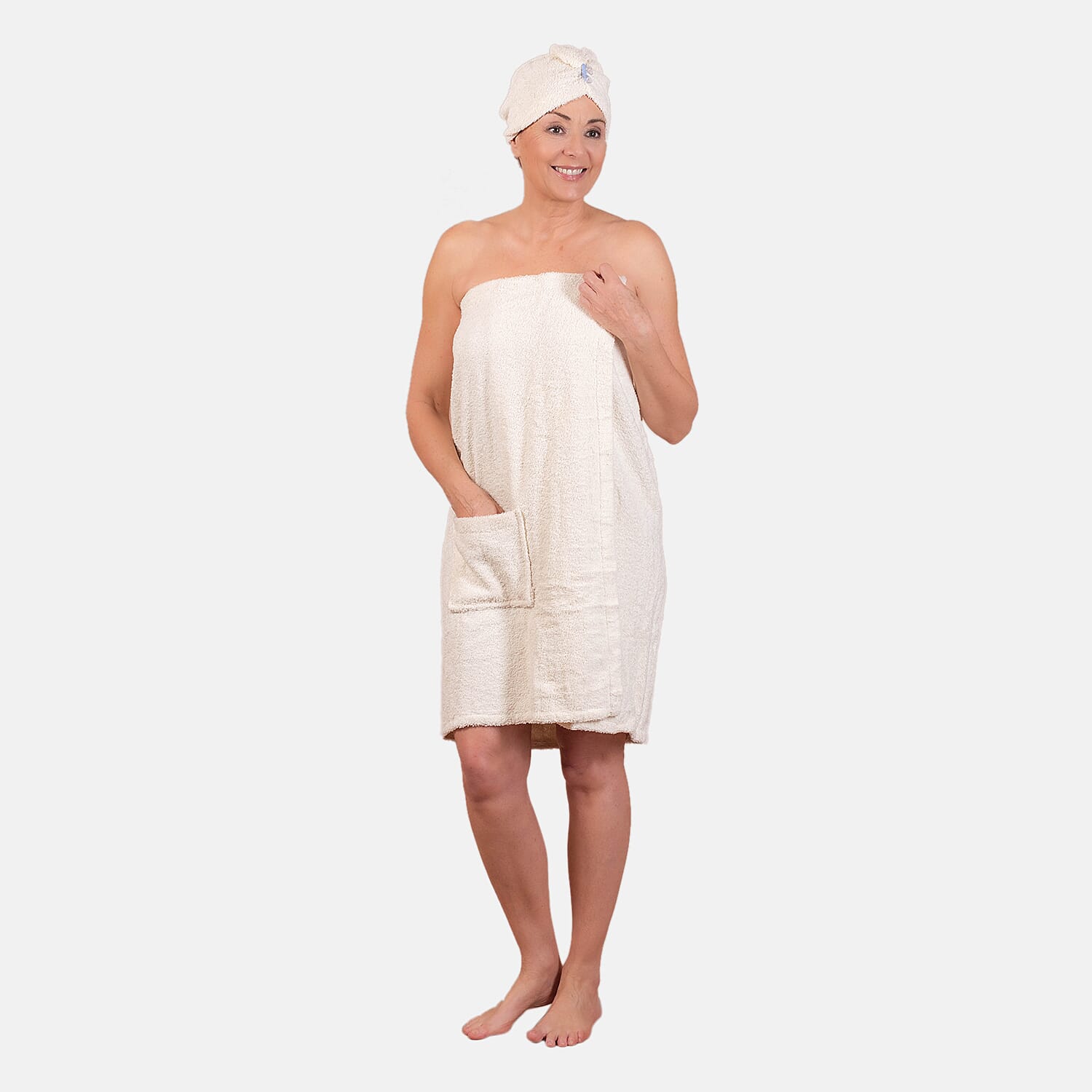 Women Body Wrap Bath Towel with Shower Cap Grey 7173863 TJC