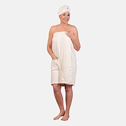 Women Body Wrap Bath Towel with Shower Cap - Grey