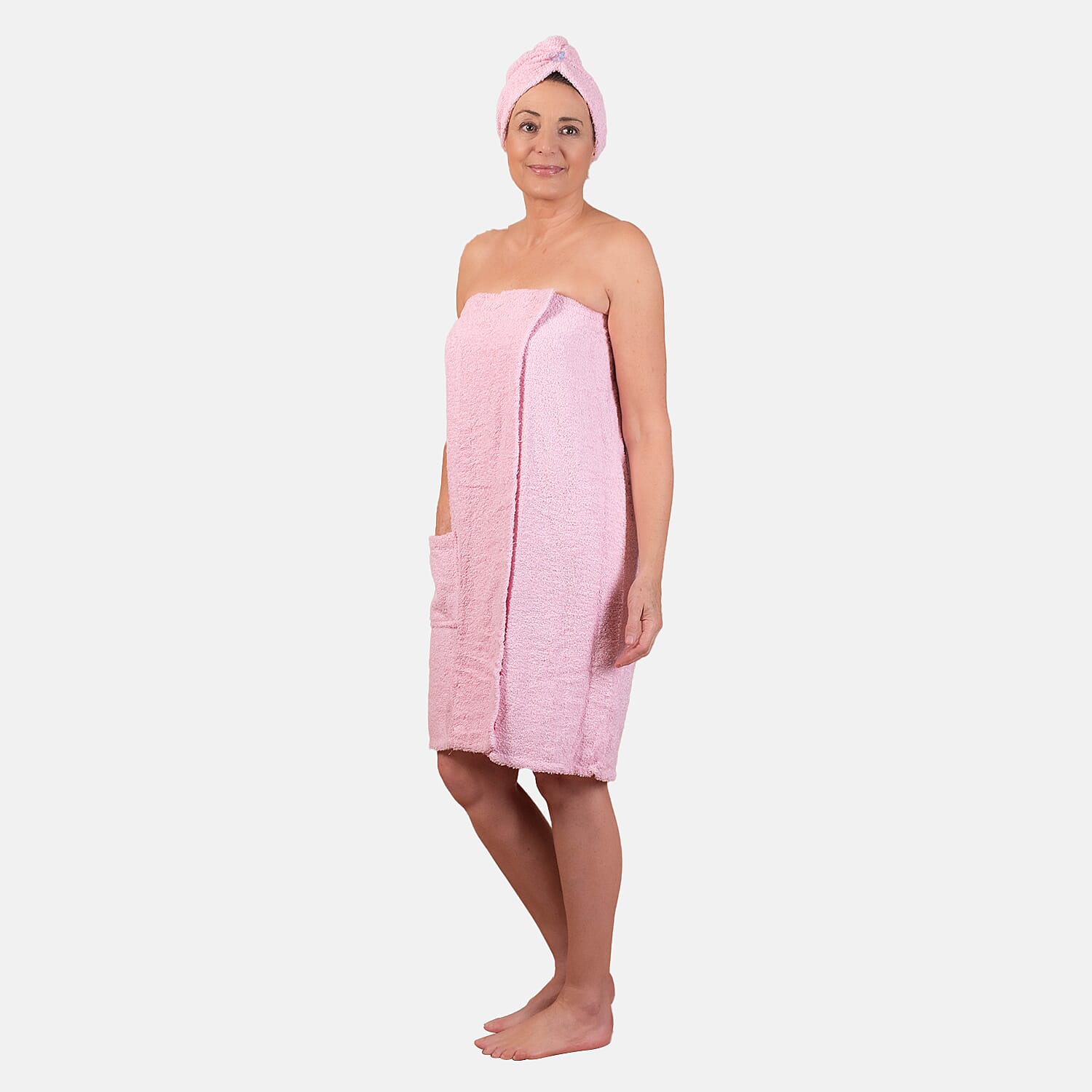 100% Cotton Womens Shower Body Wrap with Hair Cap -Lavender