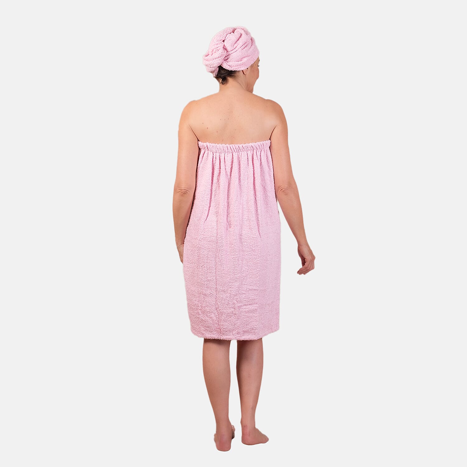 100% Cotton Womens Shower Body Wrap with Hair Cap -Lavender