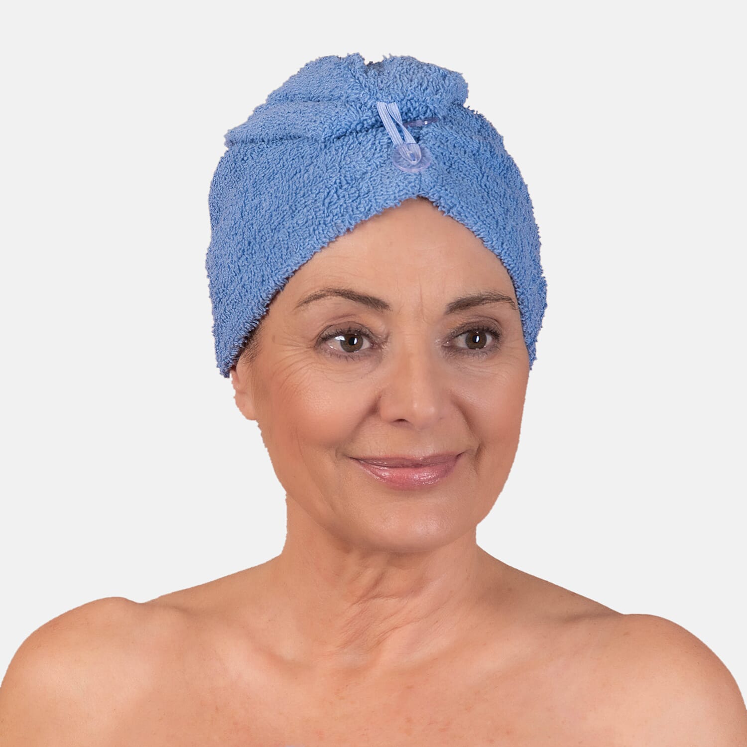 100% Cotton Womens Shower Body Wrap with Hair Cap - Blue