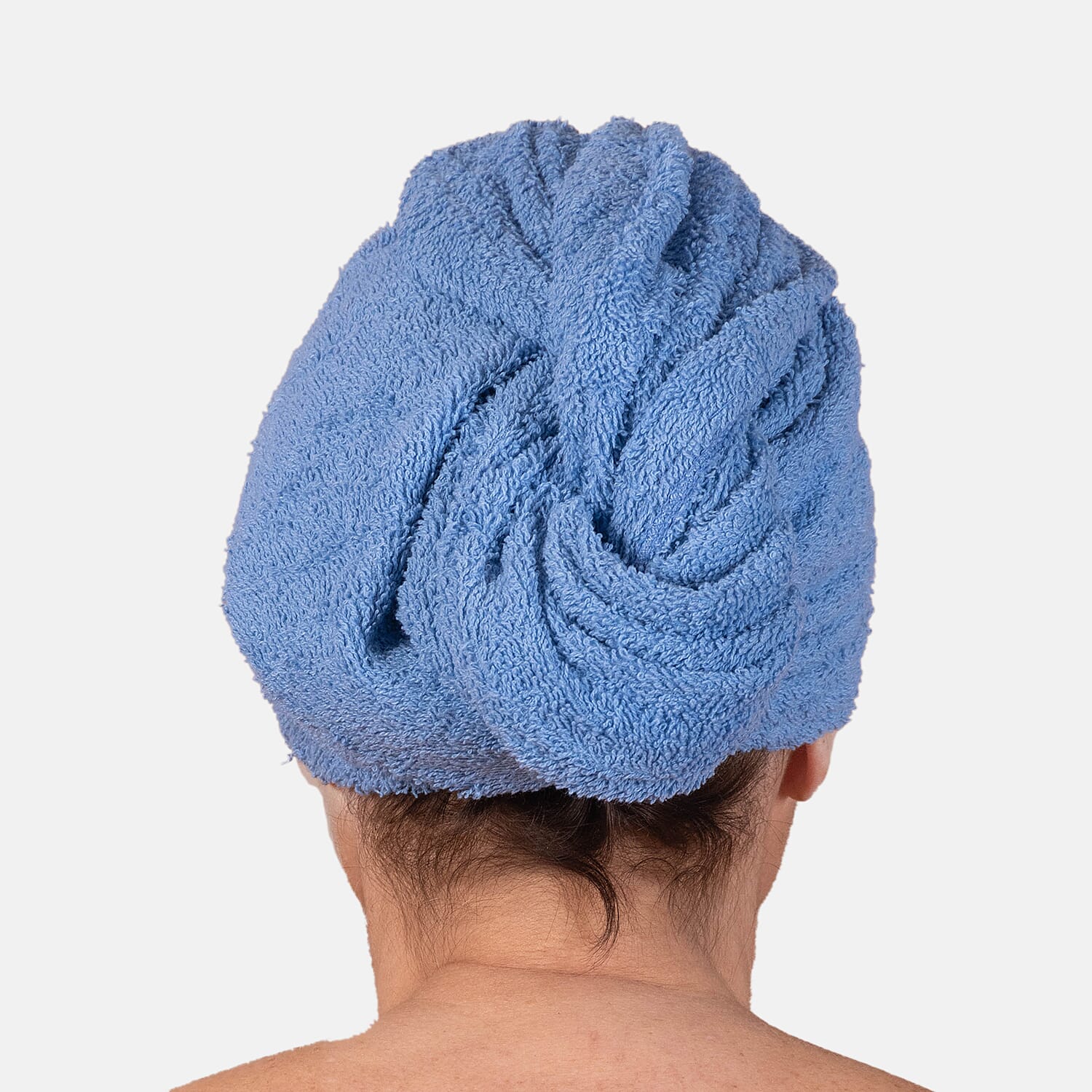 100% Cotton Womens Shower Body Wrap with Hair Cap - Blue