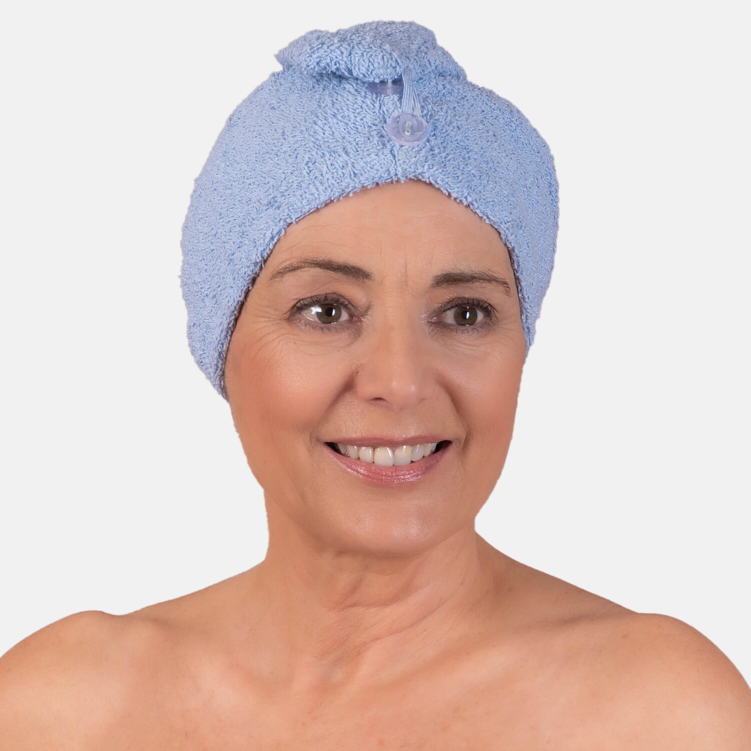 100% Cotton Womens Shower Body Wrap with Hair Cap - Blue