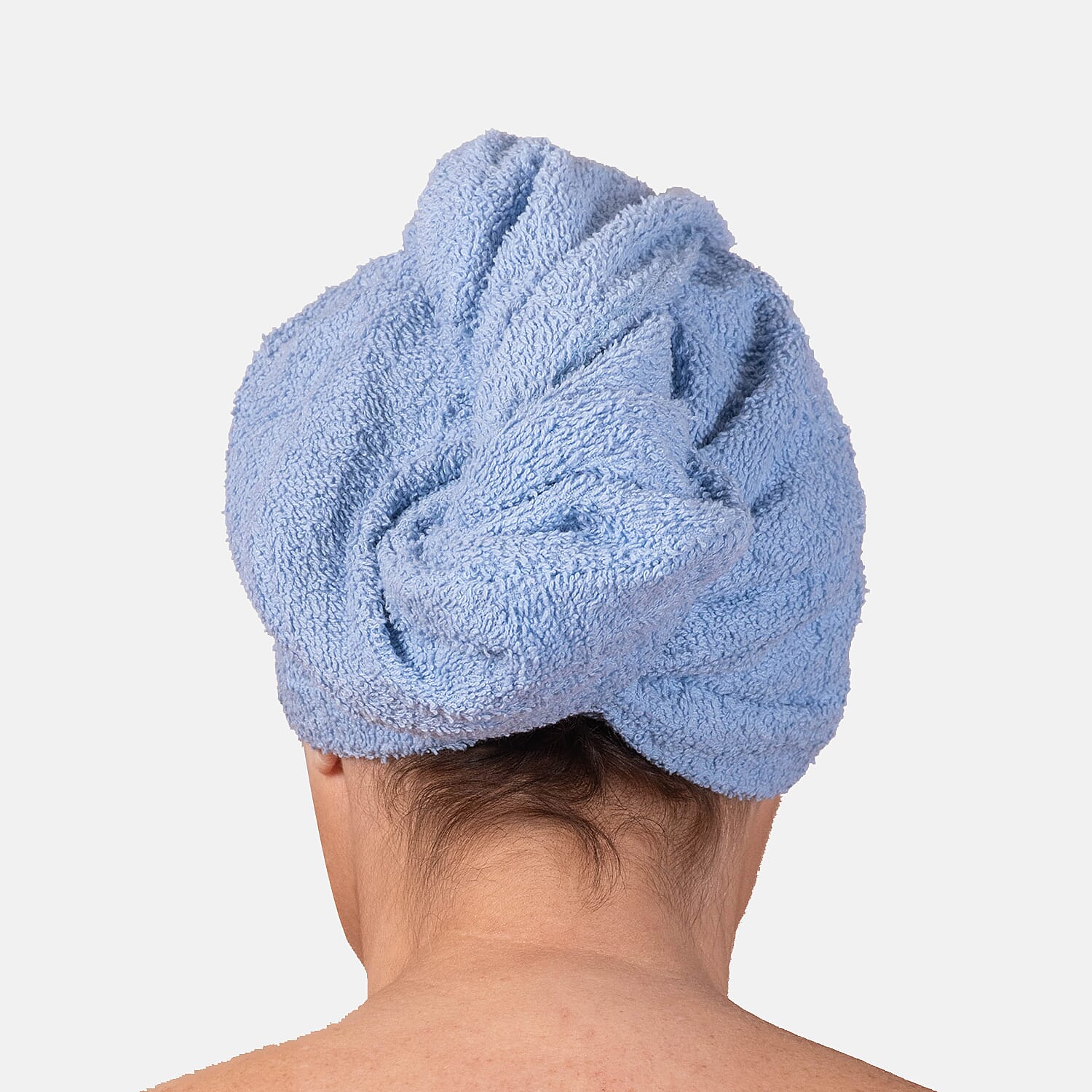 100% Cotton Womens Shower Body Wrap with Hair Cap - Blue
